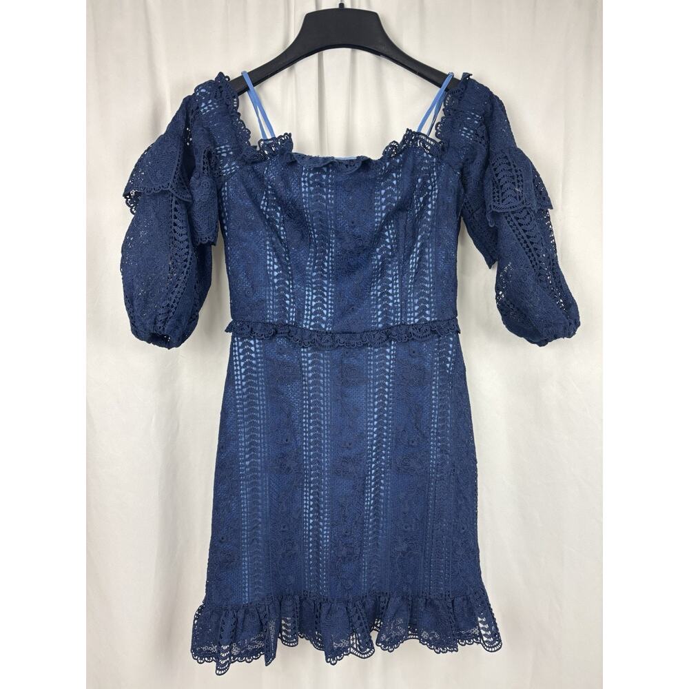 NWT Parker Irma Lace Cold Shoulder Mini-Dress Dark Blue Size 4 Retail $248 - Picture 2 of 9